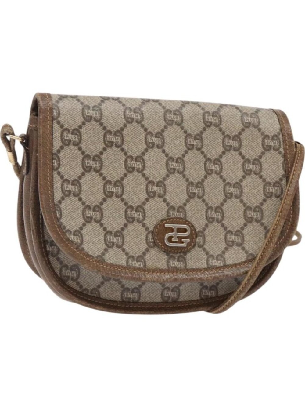 GUCCI GG Plus Supreme Shoulder Bag PVC Beige Gold